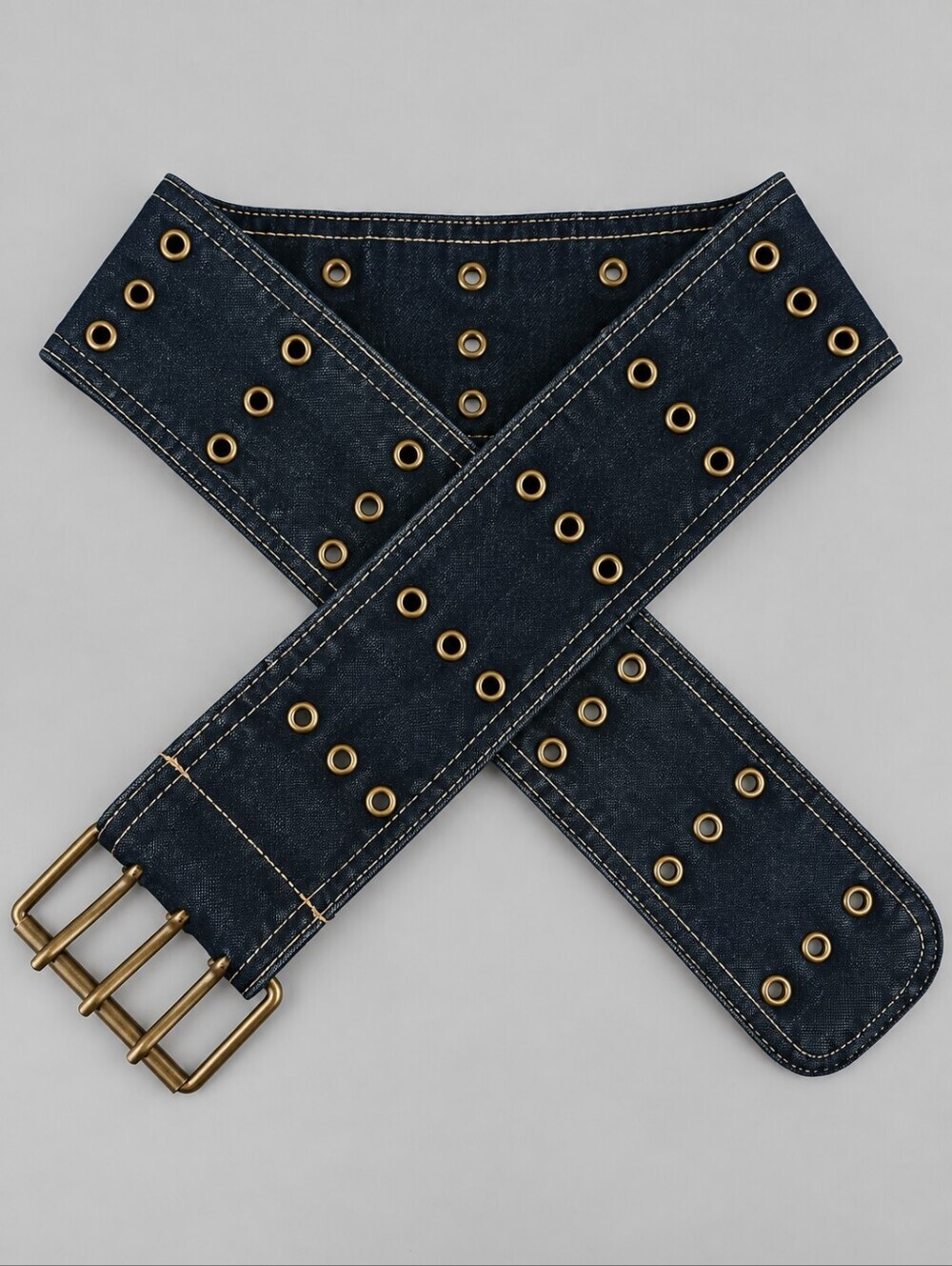 Vintage 1980s Denim Three Hole Wide Adjustable Stretch Waist Belt